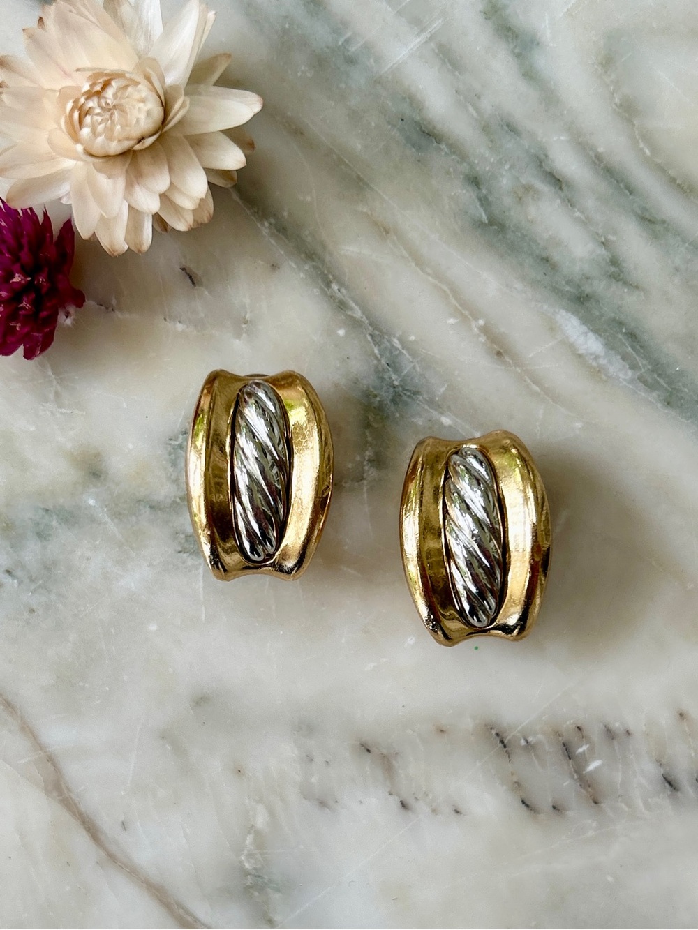 1980s Burberrys Two Tone Clip Earrings
